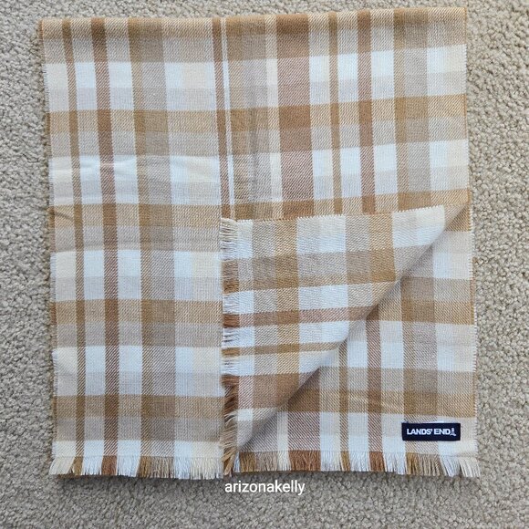 Lands' End Accessories - NWOT Lands' End Cashtouch Plaid Scarf Tan White
